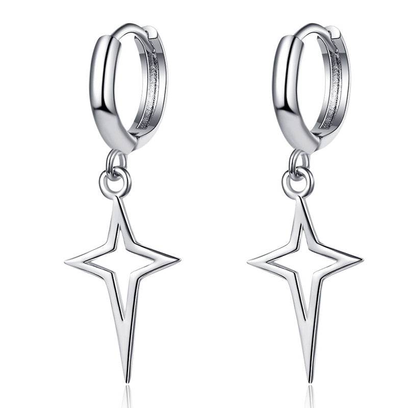 Hip Hip Men Earrings Jewelry Punk Silver Black Hollow Star Cross Pendant Small Hoop Stud Earrings For Women - Mubimart