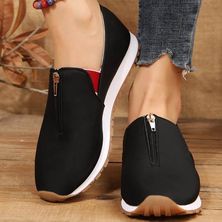 Zip Flats Shoes Comfortable Non Slip Loafers Women - Mubimart