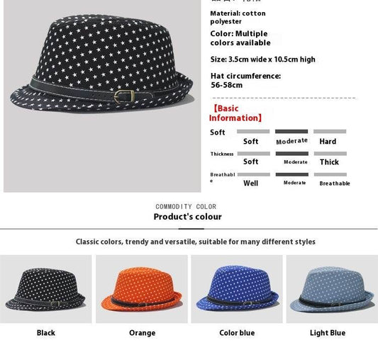 Star Print Hip Hop Belt Buckle Fedora Hat - Mubimart