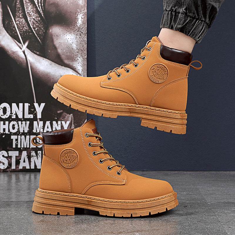 Mens Winter Boots Chunky Mid Heel Shoes Fashion Ankle Boots - Mubimart