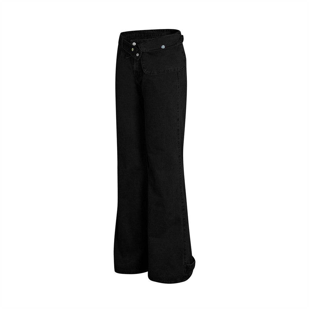 Removable Belt Pocket Bootcut Trousers Jeans - Mubimart