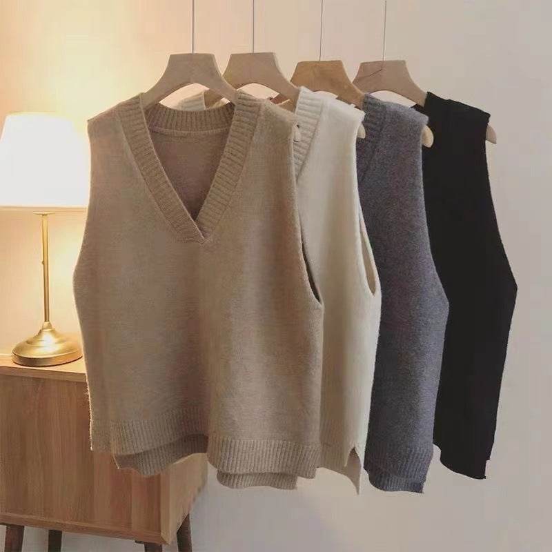 Inner Wear Sleeveless Knit Vest Collar Sweater Vest For Women - Mubimart