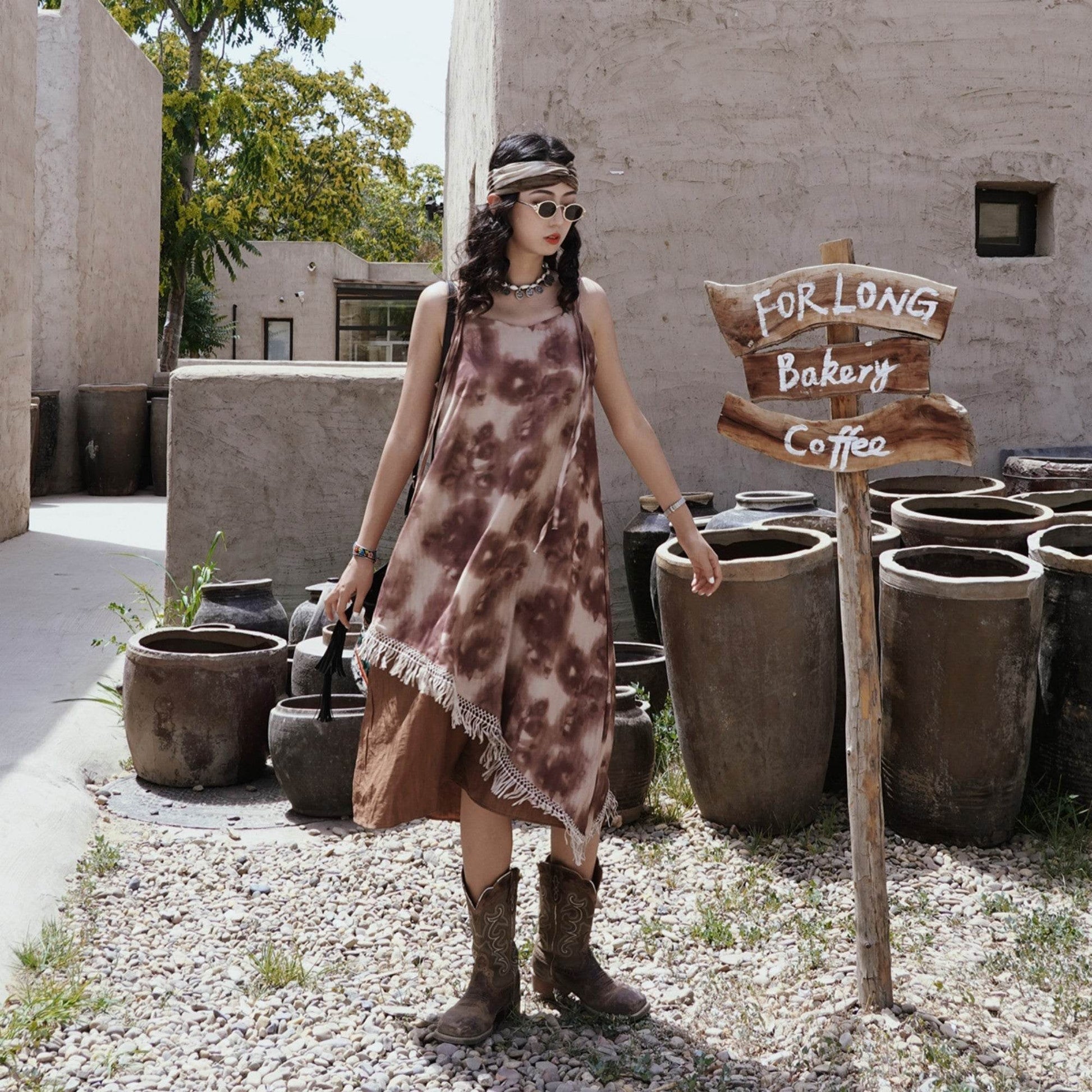 Bohemian Tassel Camisole Dress - Mubimart