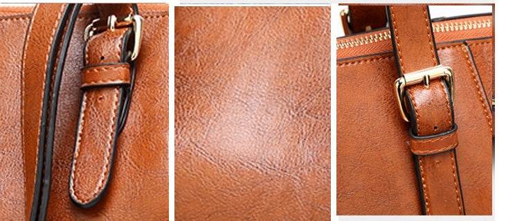 Oil Wax Leather Women Handbag Large Capacity Tote Bag - Mubimart