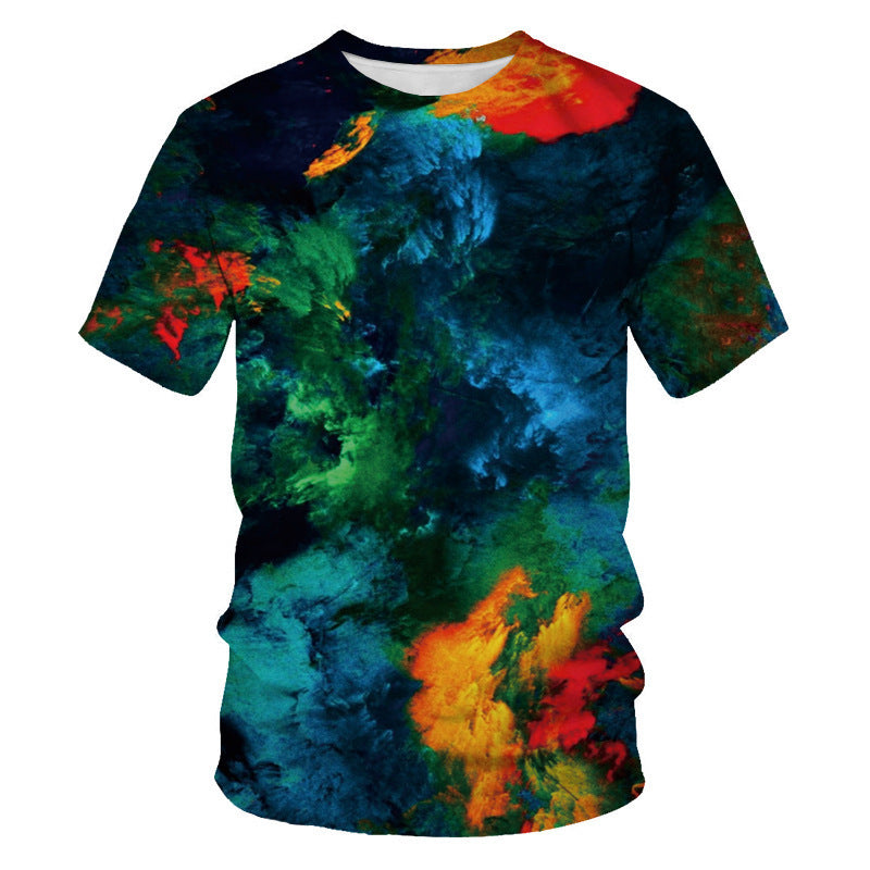 Mens Fashion Casual Digital Print Crew Neck T-shirt