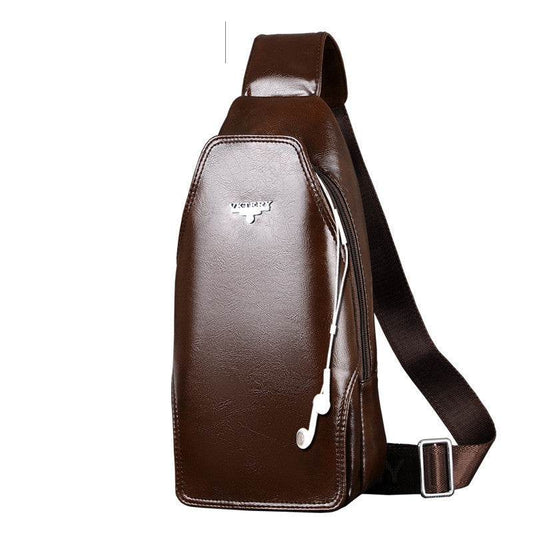 Men's Fashion Crossbody Bag Theftproof Leather Business Sling Bags Male Casual Chest Bags Shoulder Bags Chest Waist Pack - Mubimart
