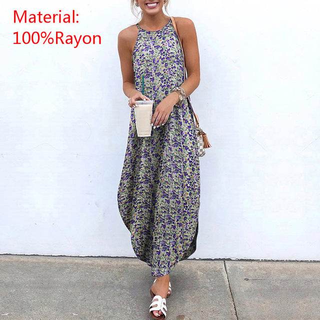 Sexy Sleeveless Print Maxi Dress - Mubimart