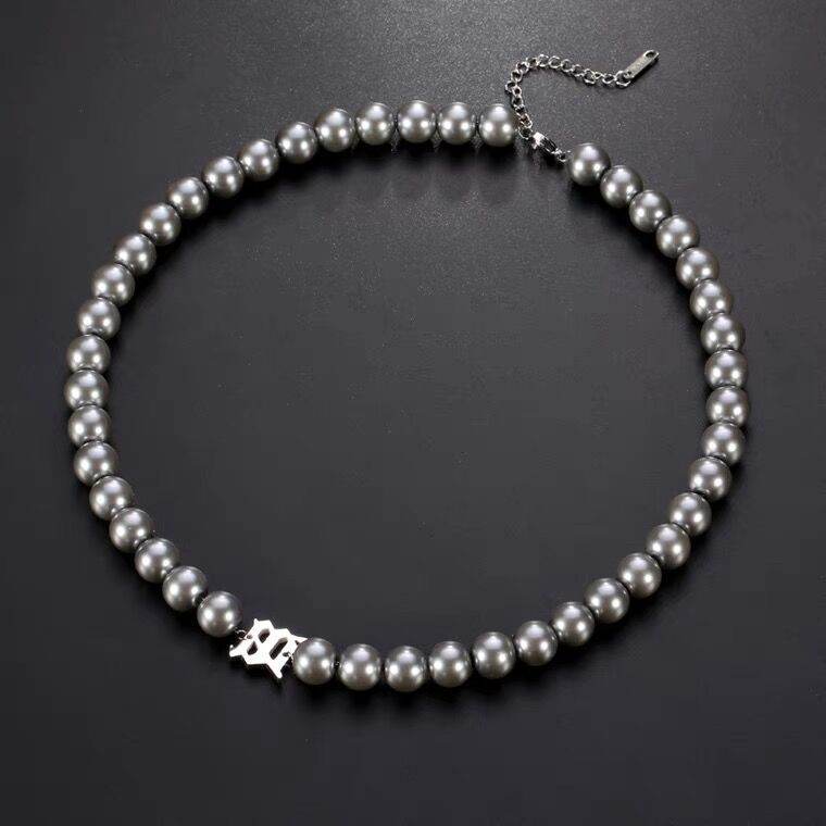 Mens Fashionable And Versatile Gray Pearl Letter Necklace - Mubimart