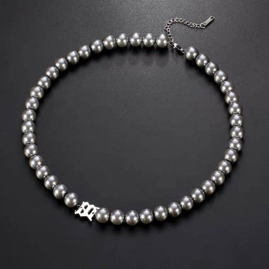Mens Fashionable And Versatile Gray Pearl Letter Necklace - Mubimart