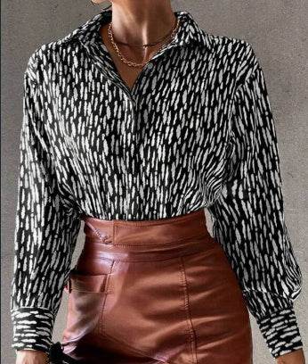 All Over Print Button Up Shirt Workwear Elegant Business Casual Women Button Up Shirt Women - Mubimart