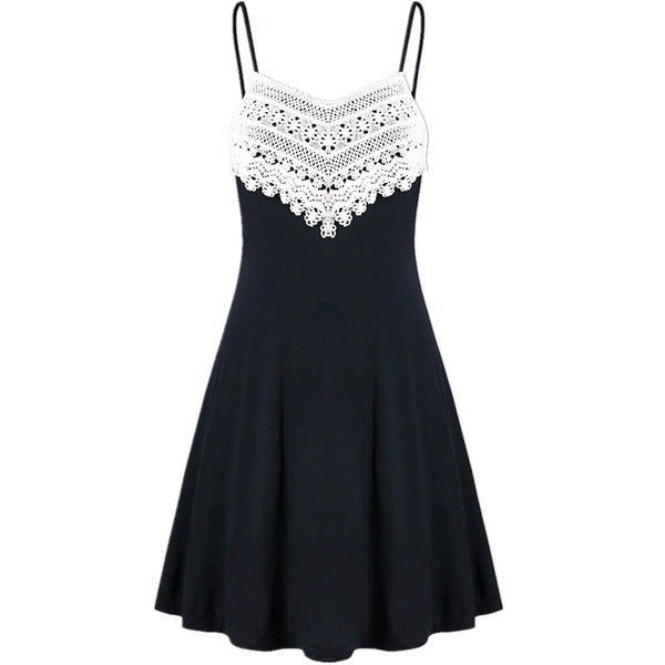 New Crochet Lace Contrast Adjustable Slip Dress - Mubimart -  