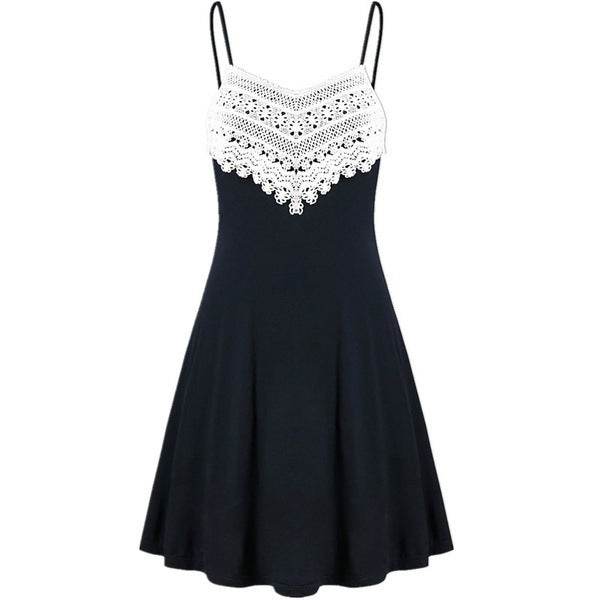 New Crochet Lace Contrast Adjustable Slip Dress - Mubimart
