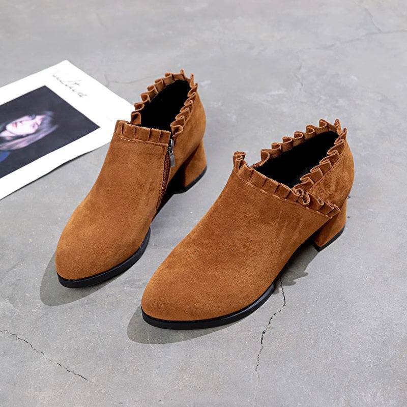 Frosted Martin Boots Women''s British Style Naked Boots Children''s Short Boots Thick Heel Tooling Boots Pointed High Heel Women''s Boots Spring And Autumn Single Boots - Mubimart