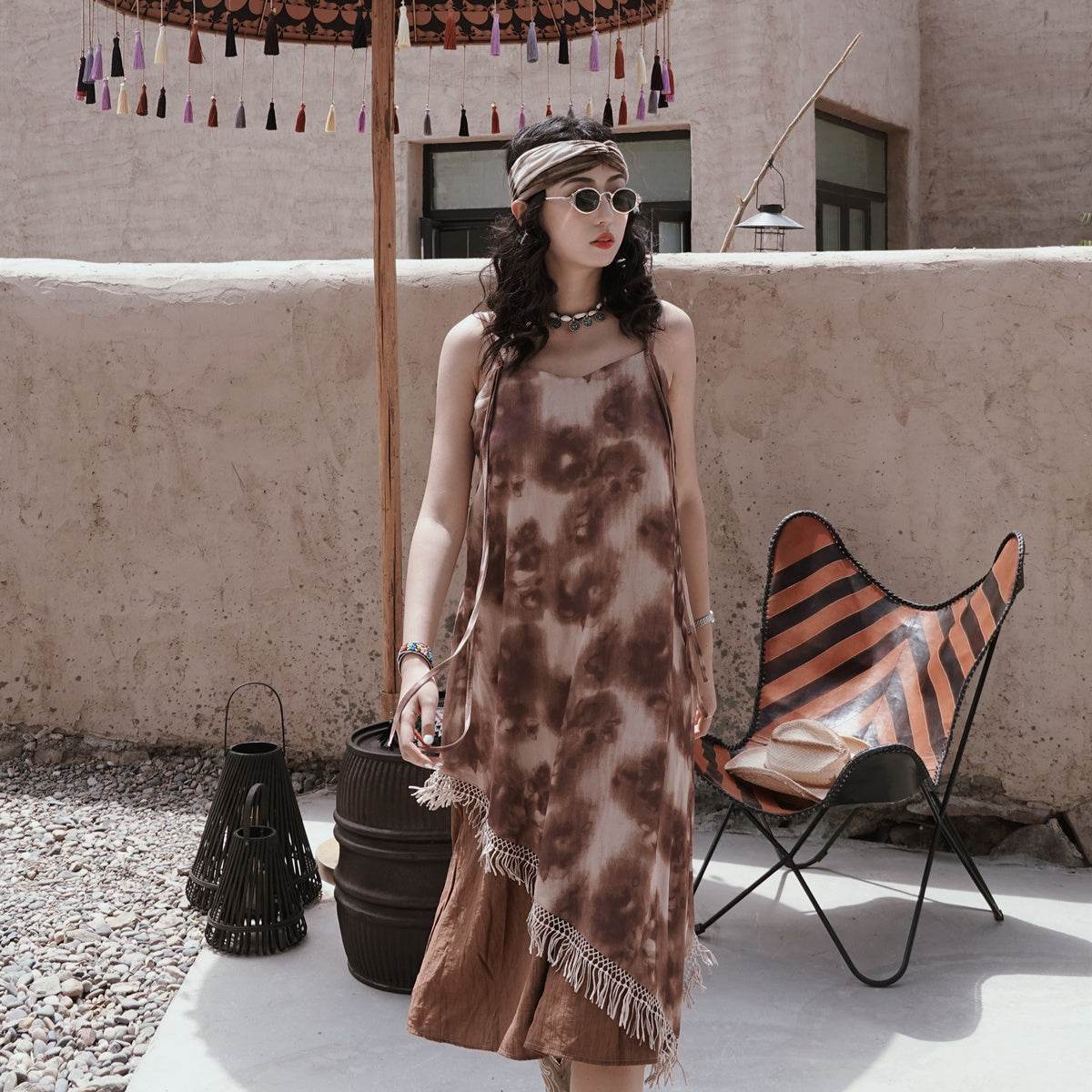 Bohemian Tassel Camisole Dress - Mubimart