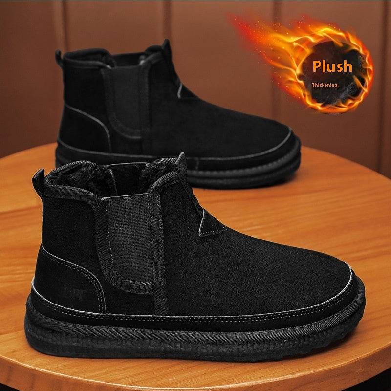 Winter Fleece Snow Boots Round-toed Flat Shoes Casual Warm Sports Shoes Men Ankle Boot - Mubimart