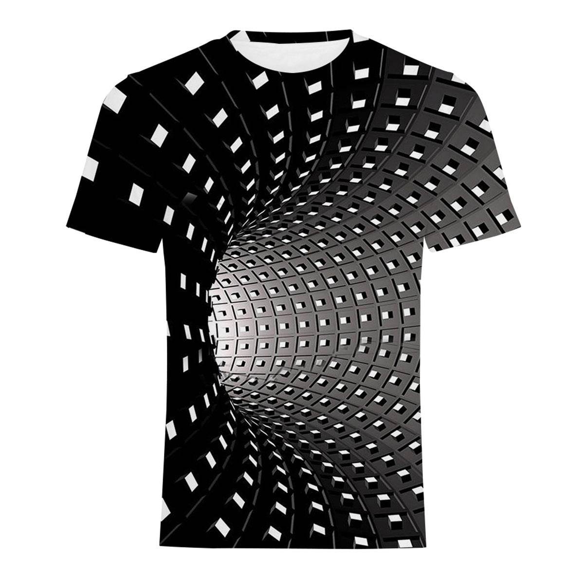 Mens Fashion Casual Digital Print Crew Neck T-shirt - Mubimart
