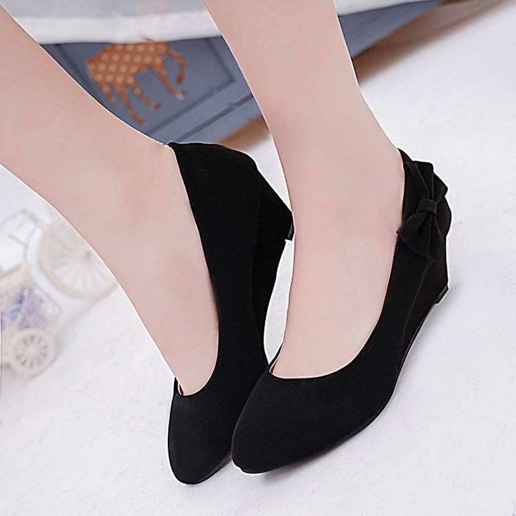 Suede Black All-match Flat Wedge Work Shoes Women - Mubimart