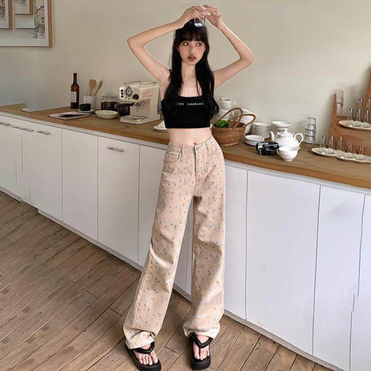 Retro Loose Wide-leg Pants Straight Jeans For Women - Mubimart