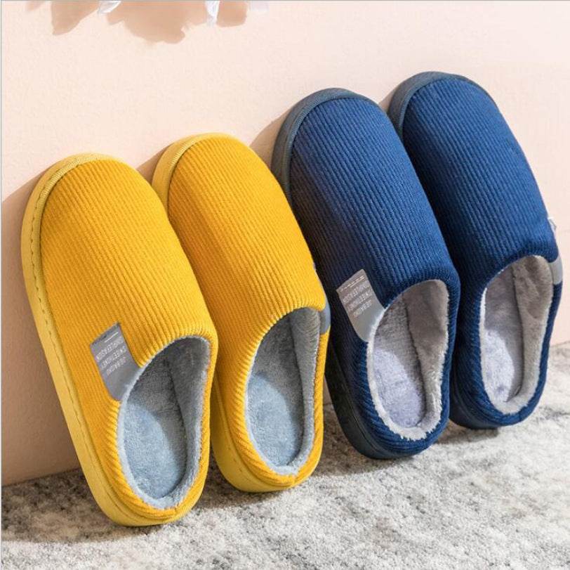 Indoor Corduroy Shoes Warm Plush Home Slipper Anti Slip Floor Bedroom Shoes Autumn Winter - Mubimart