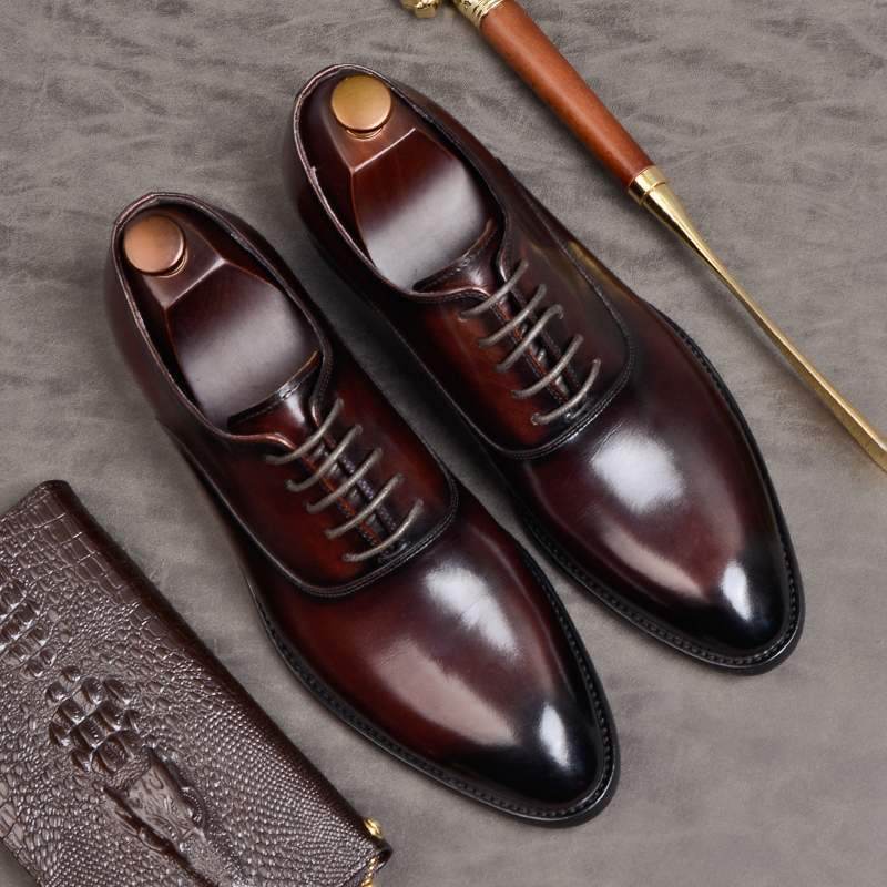 Handmade Oxford Shoes Men's Large Size Groom Wedding Shoes - Mubimart