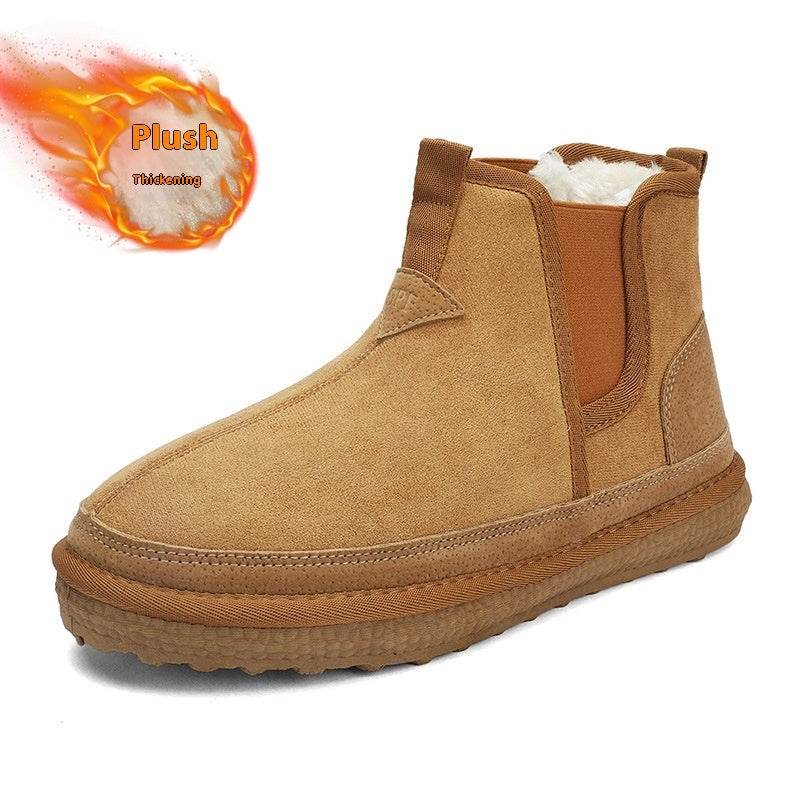 Winter Fleece Snow Boots Round-toed Flat Shoes Casual Warm Sports Shoes Men Ankle Boot - Mubimart