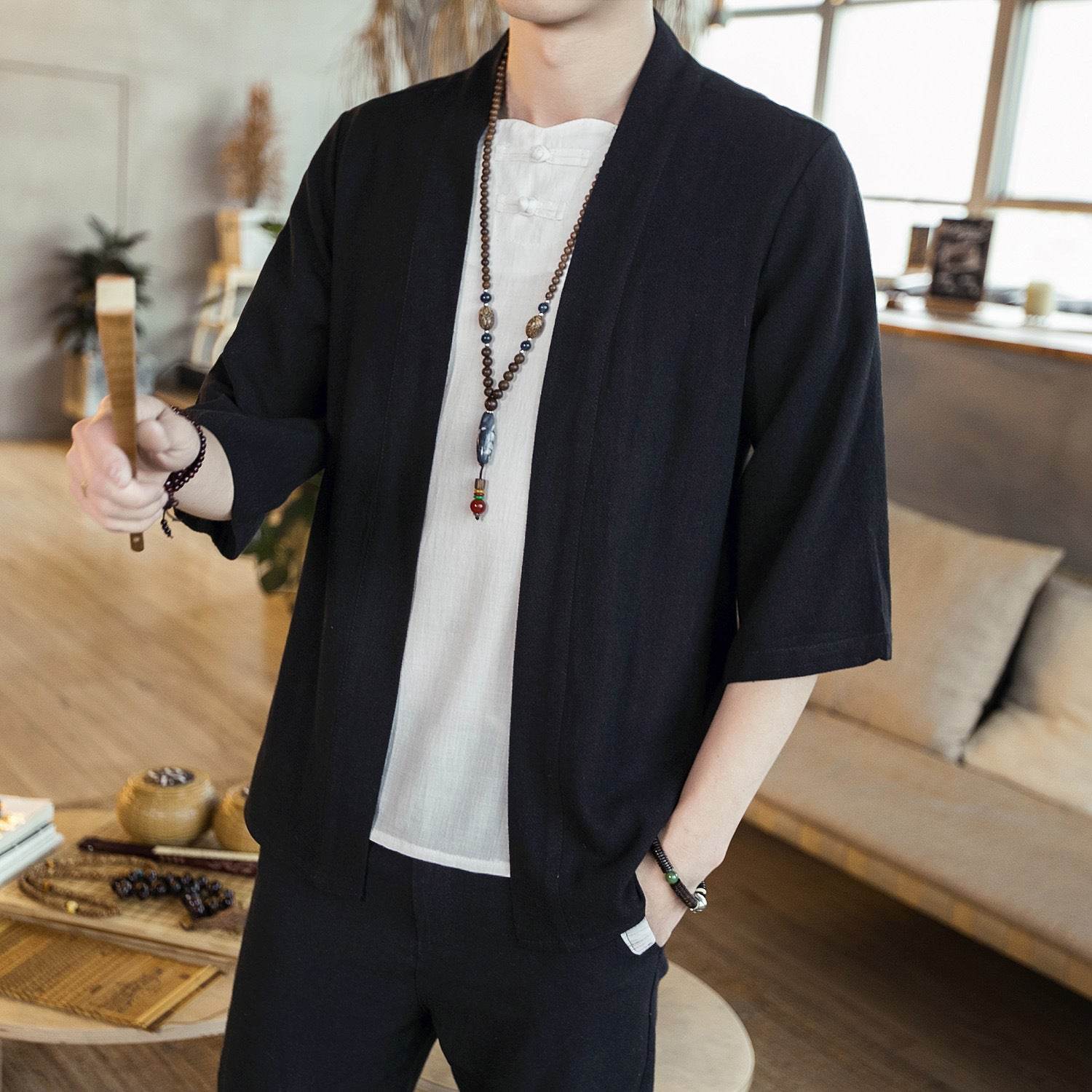Linen Jushi Solid Color Cotton And Linen Shirt - Mubimart