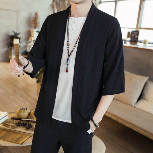 Linen Jushi Solid Color Cotton And Linen Shirt - Mubimart
