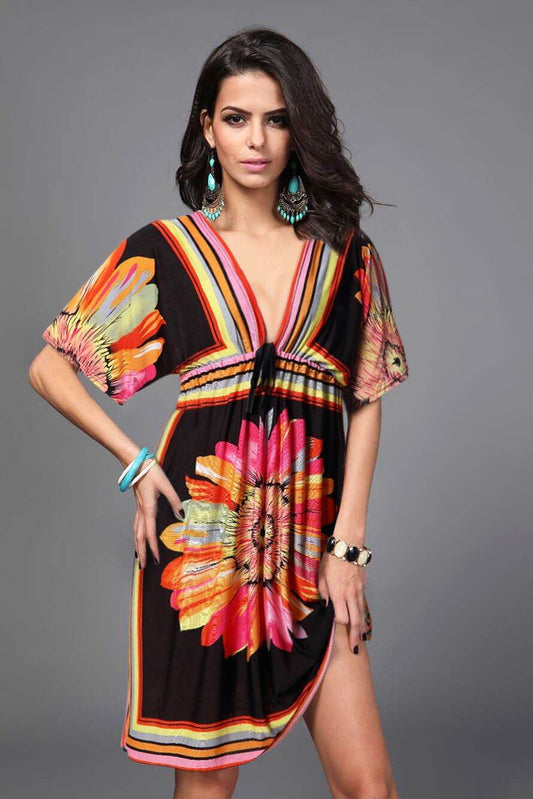 Plus Size Milk Silk Printed Midi Skirt Beach Dress - Mubimart
