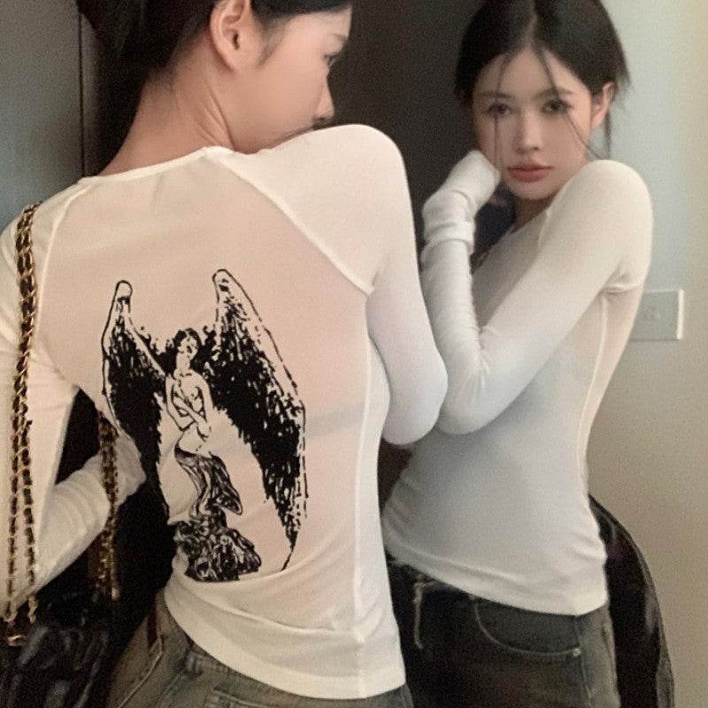 Retro Printed Pullover T-shirt For Women - Mubimart