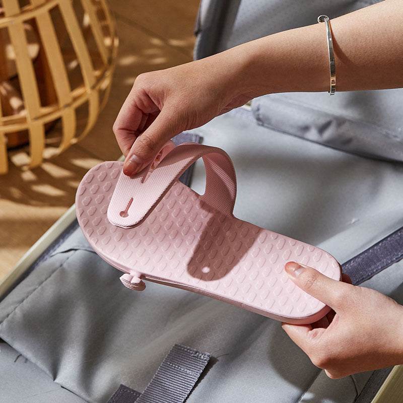 Folding Travel Slippers Hotel House Shoes Removable Non-slip Bathroom Slippers Summer Unisex Slides - Mubimart