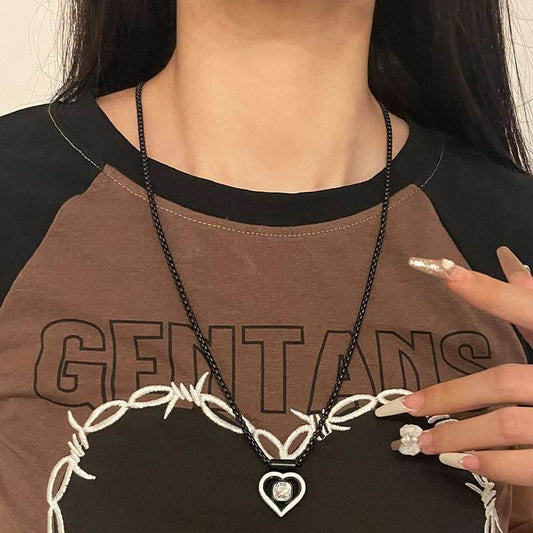 Black Chain Stitching Love Necklace For Women - Mubimart