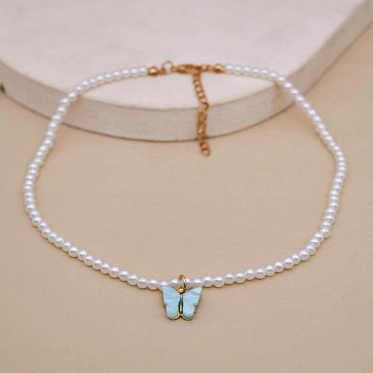 Elegant White Pearl Choker Necklace Small Round Pearl Wedding Butterfly Necklace For Women Charm Fashion Jewelry - Mubimart