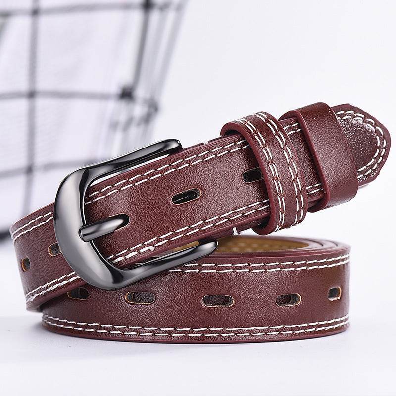 Two-line Men's And Women's Belts Young Students Hollow Out All-match Thin Trousers Belts Korean Denim Dress Belts - Mubimart