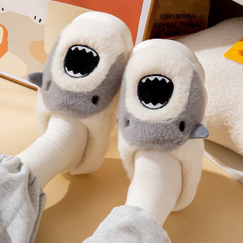 Shark Slippers Cute Cartoon Warm Winter Plush Fuzzy Shoes Women - Mubimart