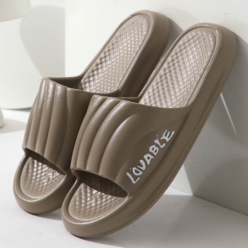 Summer Stripe Letter Design Home Slippers Thick Sole Non-slip Floor Bathroom Slipper For Women Men House Shoes - Mubimart