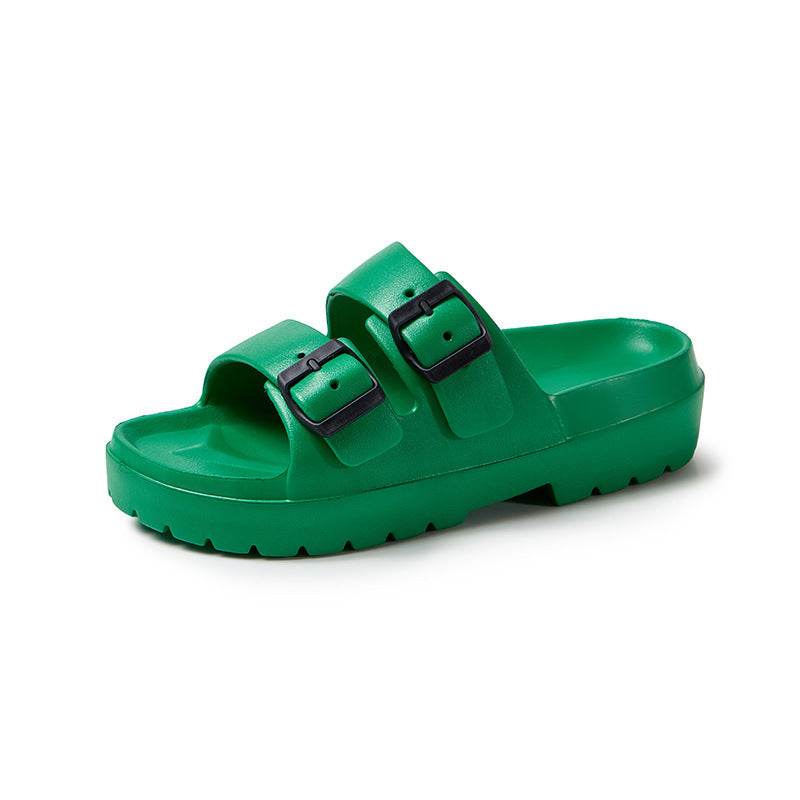 Fashion Double Buckle Slippers Summer Platform Garden Beach Shoes Casual Non-slip Floor Bathroom Home Slipper For Women - Mubimart