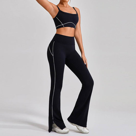 Outdoor Sports Yoga Suits Women's Spaghetti Strap Contrast Color Fitness Set Outfits - Mubimart