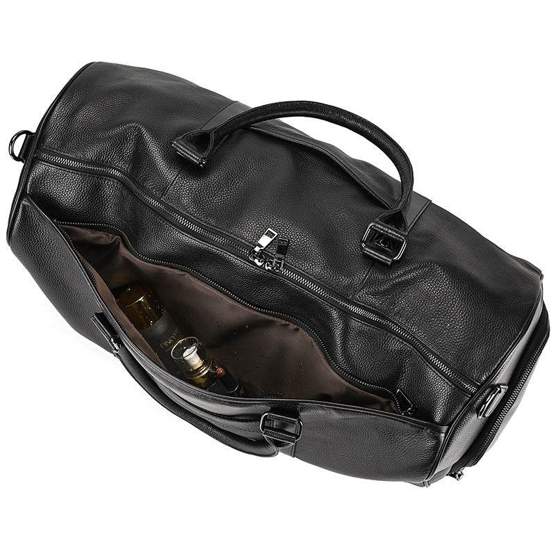 Men's Real-leather Traveling Black Gym Bag - Mubimart