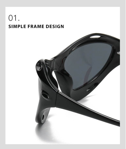 Large Frame Cat Eye Personality Hollow Out Cycling Sunglasses - Mubimart