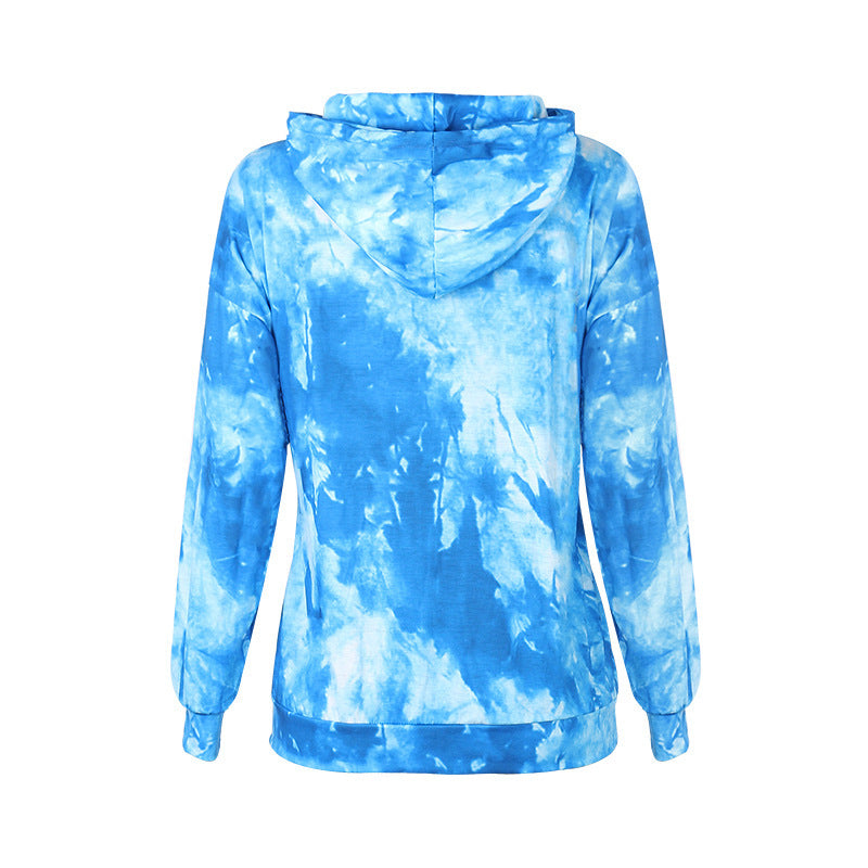 Long-Sleeved Plus Size Tie-Dye Printed Hooded Sweatshirt - Mubimart -  