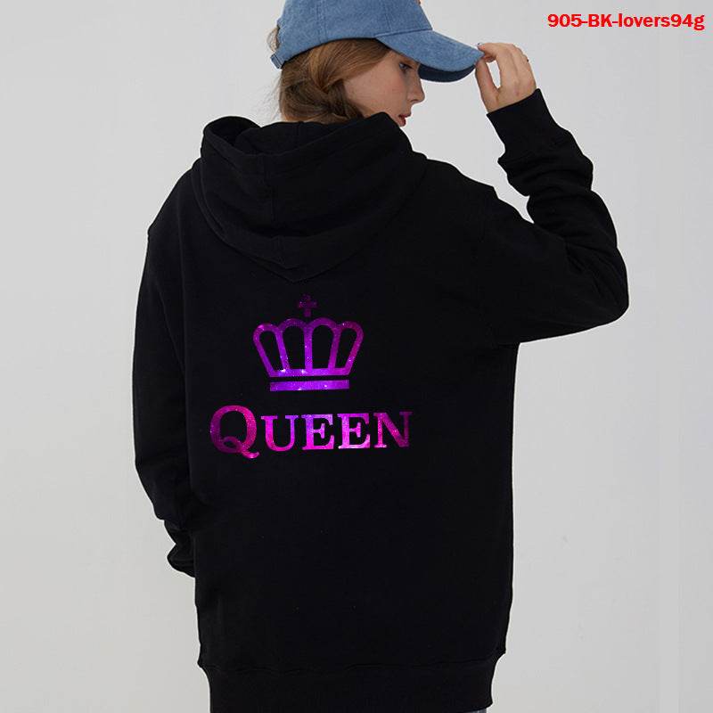 Women Hoodies King Queen Printed Sweatshirt Lovers - Mubimart