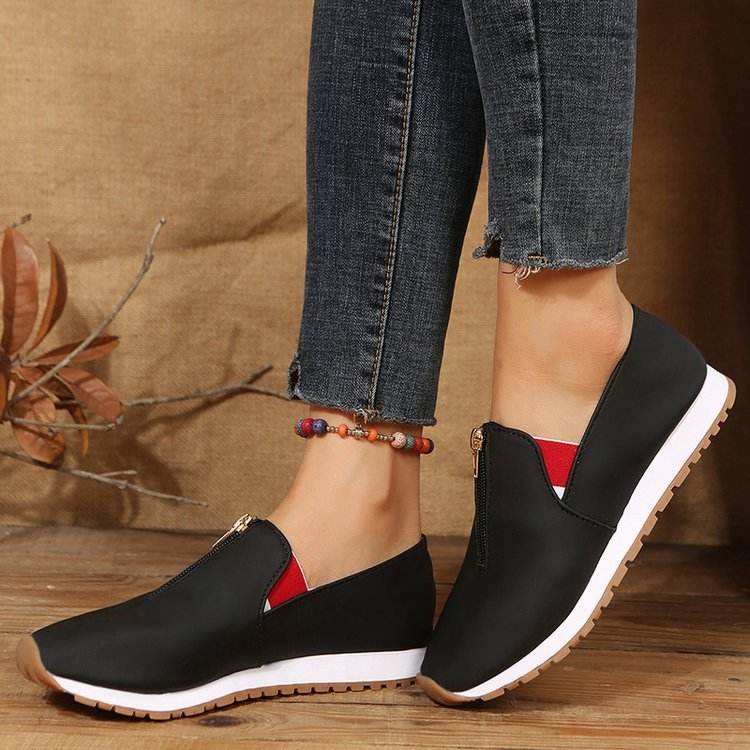 Zip Flats Shoes Comfortable Non Slip Loafers Women - Mubimart