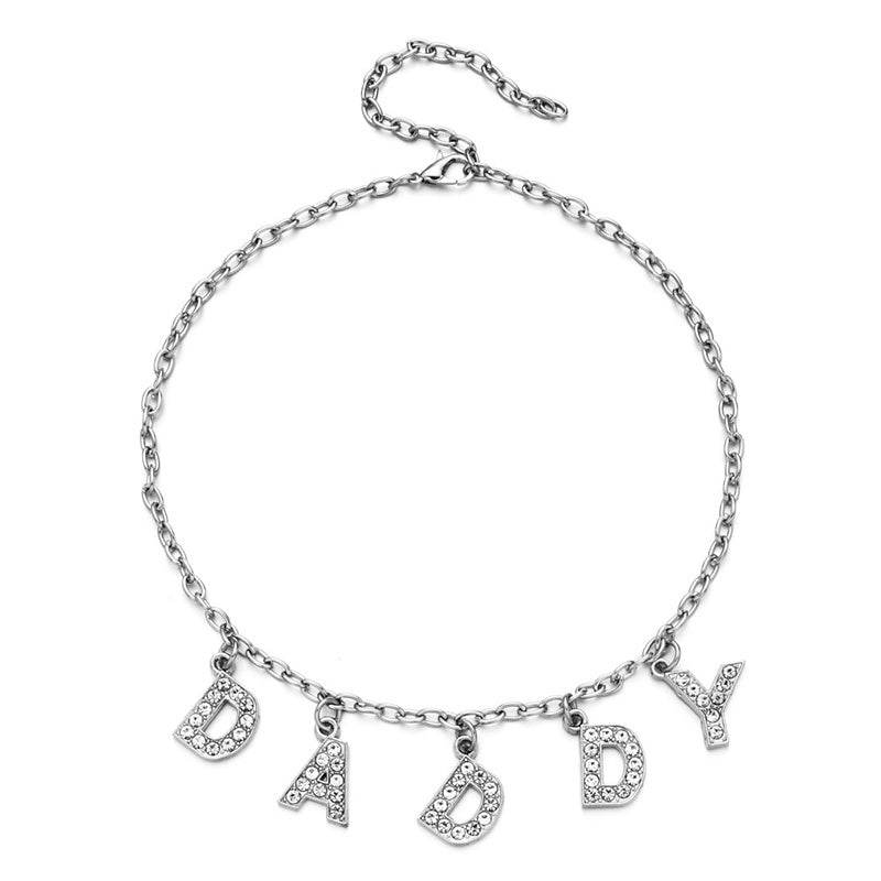 Fashion Bitch Angel Baby Daddy Rhinestone Letter Necklace Choker For Women - Mubimart