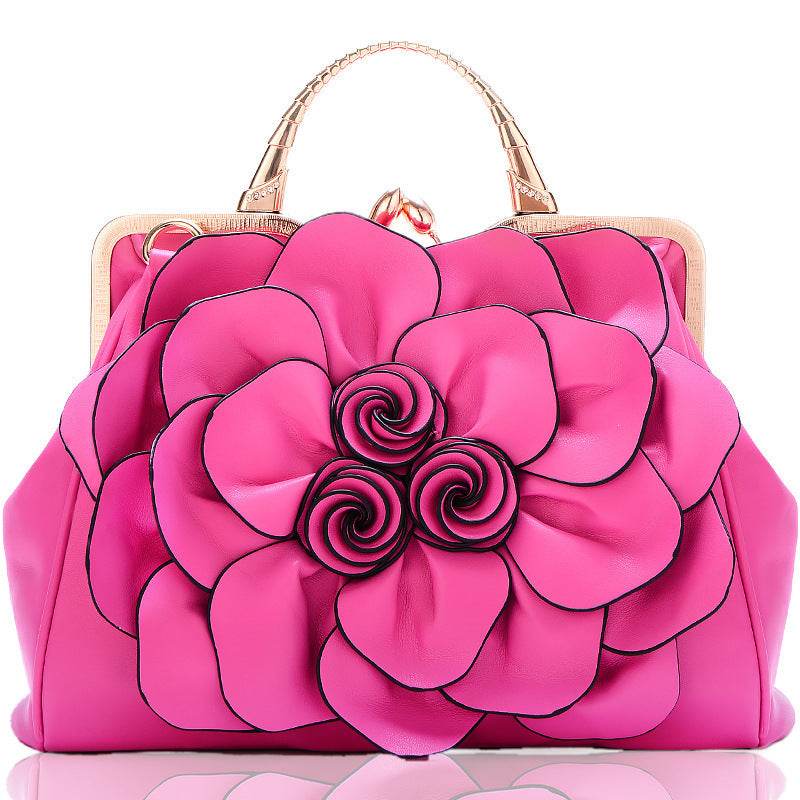 Rose Flower Women Tote Solid Color Shoulder Bag - Mubimart