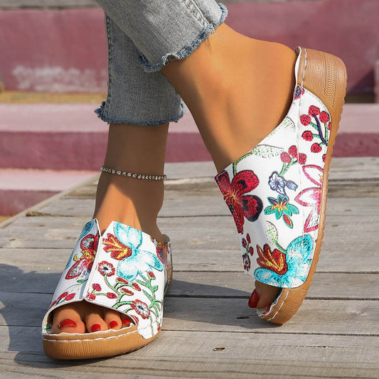 Peep Toe Wedge Fashion Simple Slip-on Fashion Sandal Slippers - Mubimart