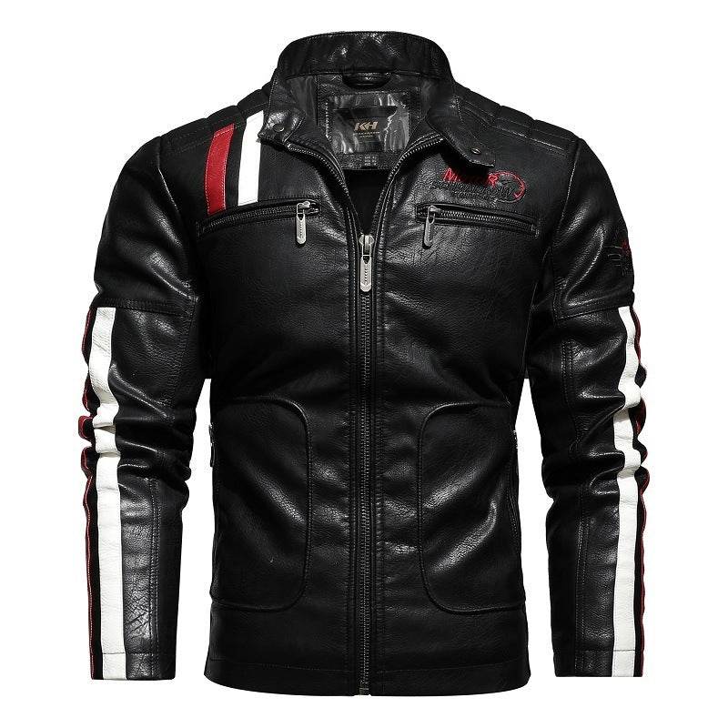 Mens Leather Jackets Motorcycle Stand Collar - Mubimart