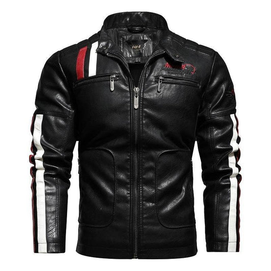 Mens Leather Jackets Motorcycle Stand Collar - Mubimart