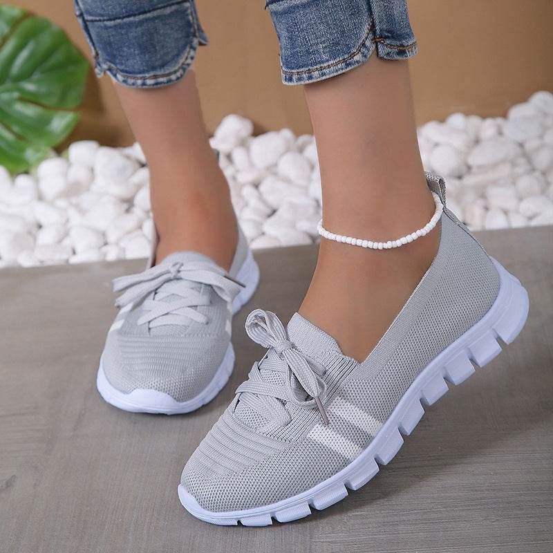 Casual Lace-up Mesh Shoes Preppy Flats Walking Running Sports Shoes Sneakers For Women - Mubimart