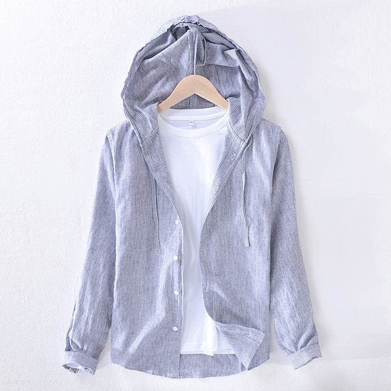 Cotton And Linen Casual Hooded Long-sleeved Shirt Artistic Youth Linen Shirt - Mubimart