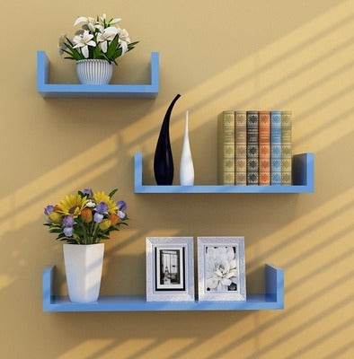 Living Room Wall Punch-free Shelf Wall Hanging Bookshelf Clapboard Storage Shelf TV Background Wall Decoration Shelf - Mubimart